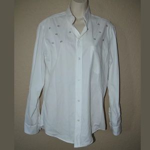 NWT $128 S JET John Eshaya White Long Sleeve Boyfriend Blouse